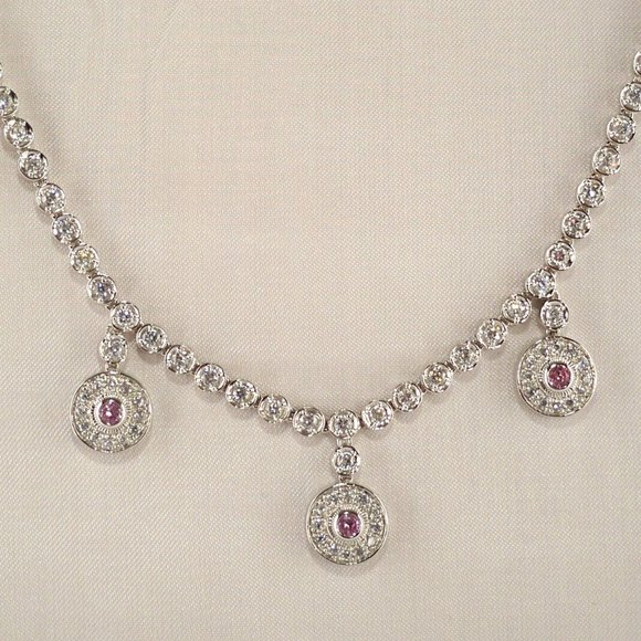 New Lite Pink Cubic Zirconias Silver Designer Necklace